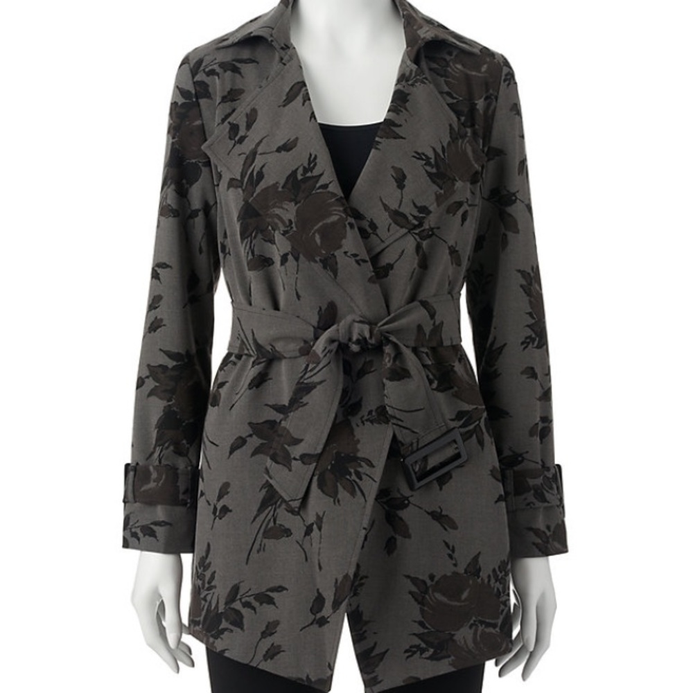 Elle Black Floral Trench Coat